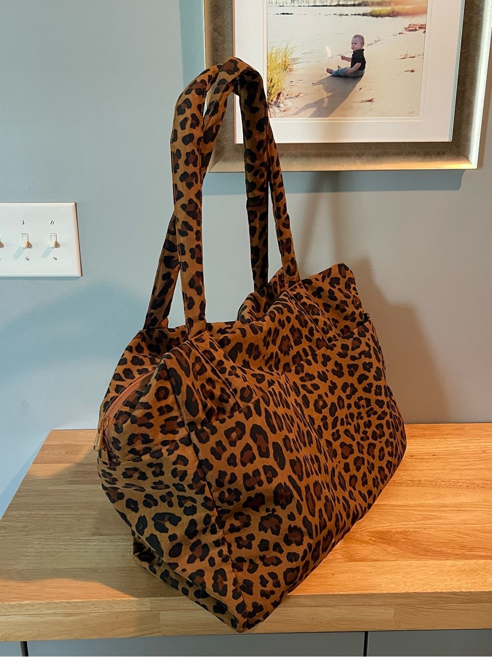 BAGGU Cloud Carry On Bag Leopard Print Travel Tote Nylon - Picture 3 of 6